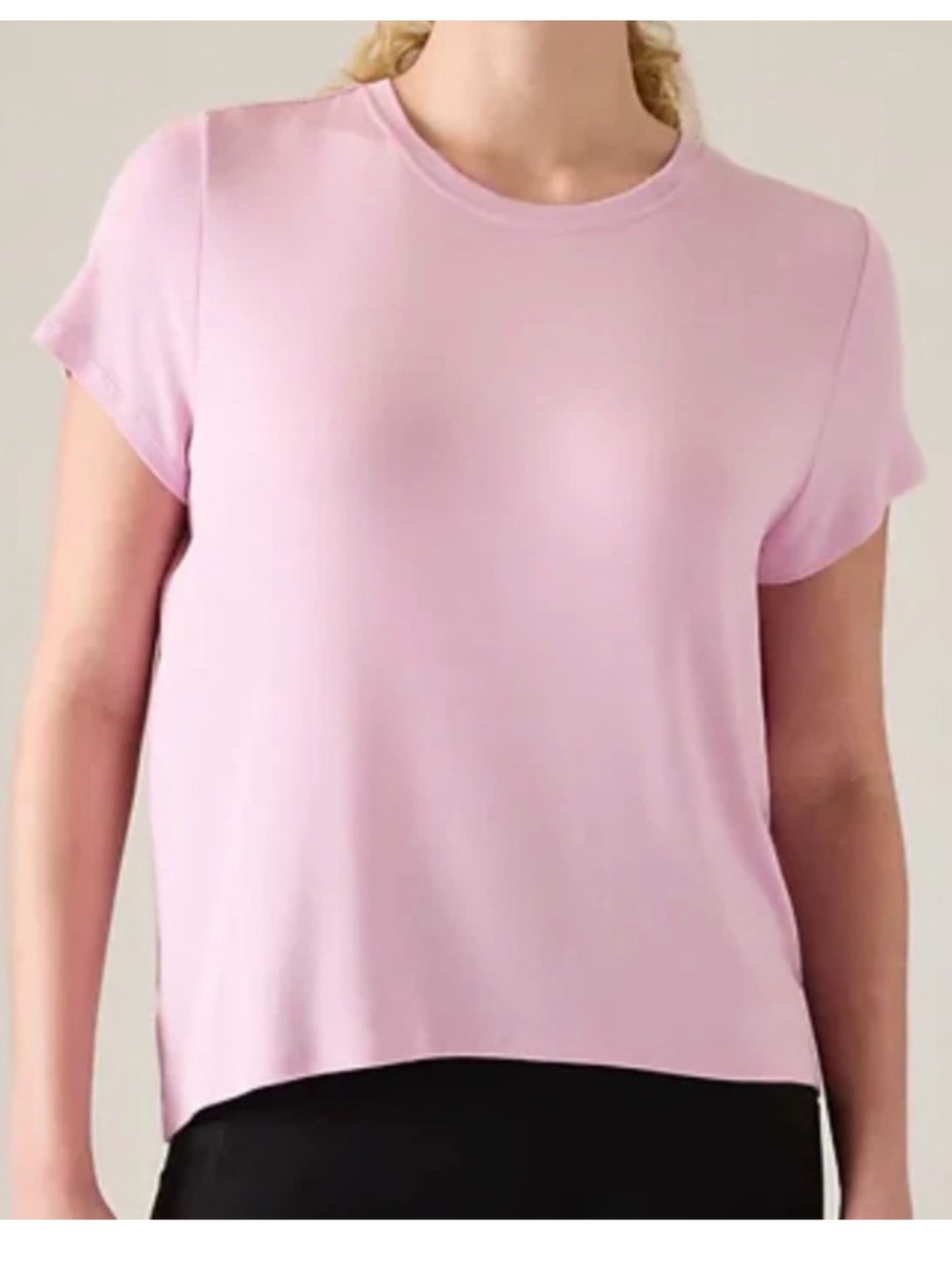Athleta With Ease Ribbed Modal Tee Relaxed Oversized Fit Pink Pleated Back Sz S